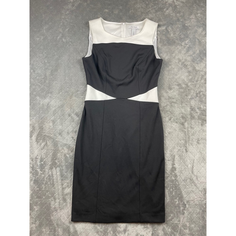 White House Black Market Black‎ White Sleeveless Sheath Dress Size 4 Business